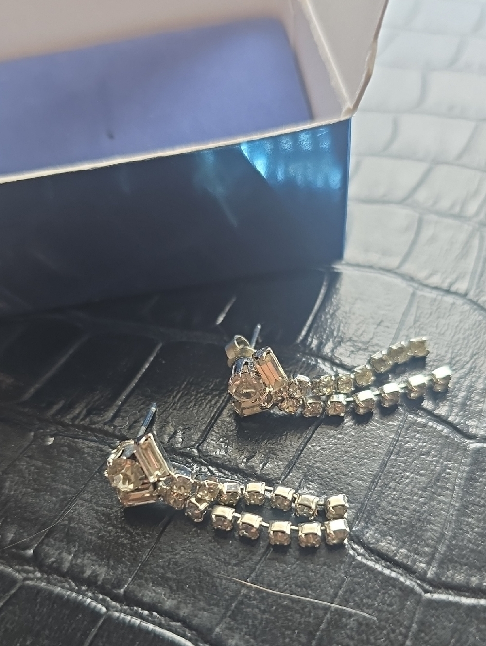 Crystal Rhinestone Dangle Earrings - Silver Tone